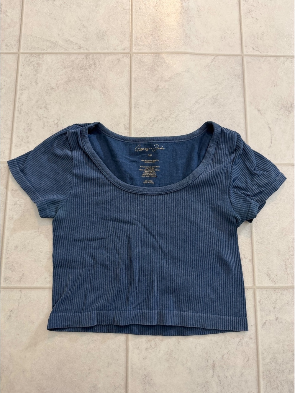 Gypsy Jade blue short sleeve crop top